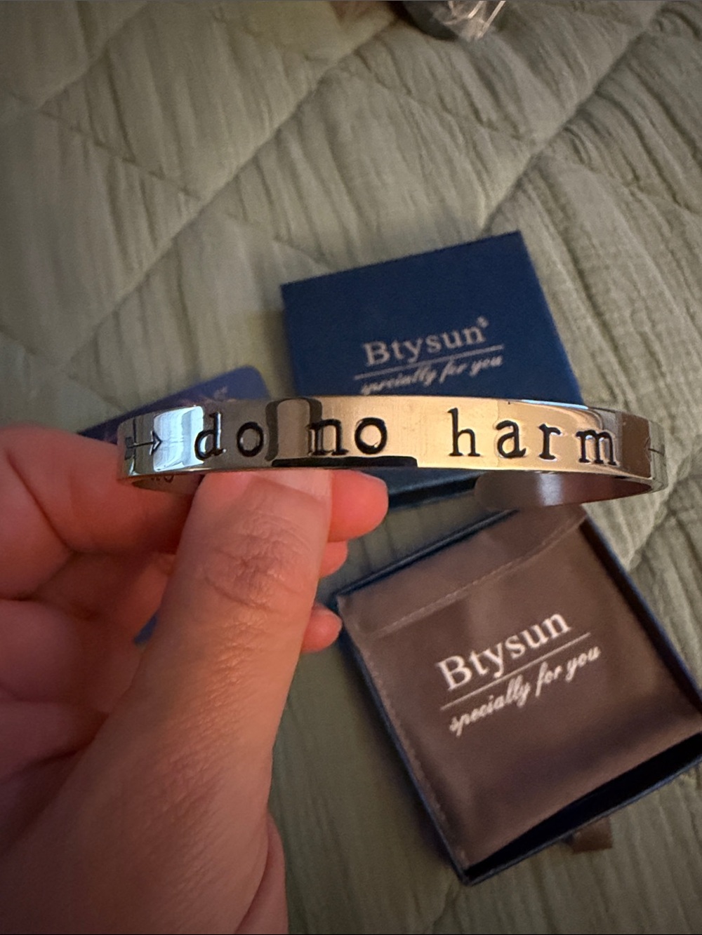 Silver Inspirational Cuff Bracelet — 'Do No Harm….But Take No 💩’